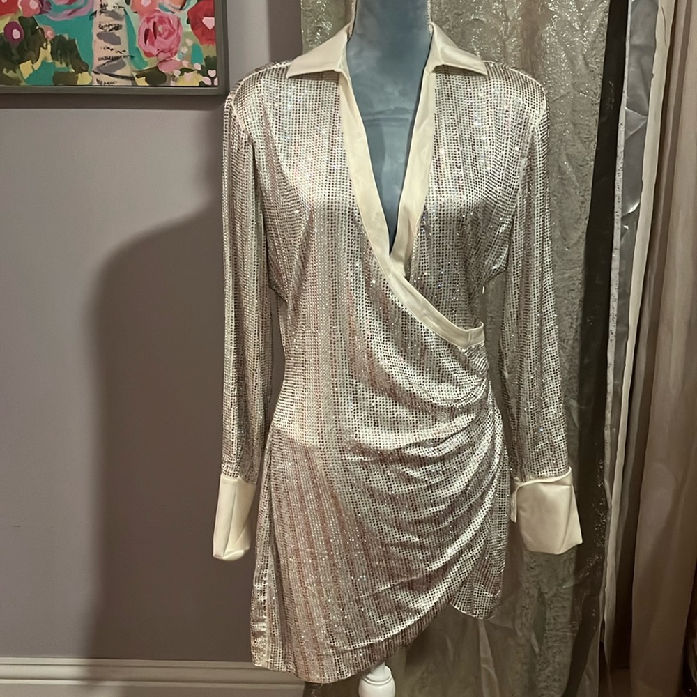 RETROFETE BRYNLEE EMBELLISHED SILK DRESS